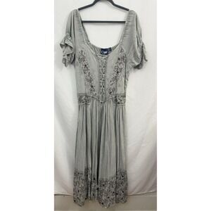 NWT‎ Coline Embroidered Bohemian Hippie Fairy Grunge Boho Sage Maxi Dress Size L